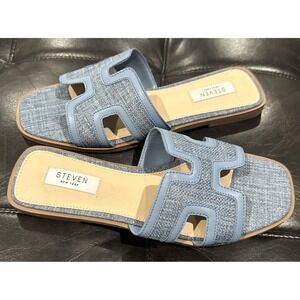 Steven New York Women Size 8 Harlien Blue Denim Tweed H Casual Slide Sandals